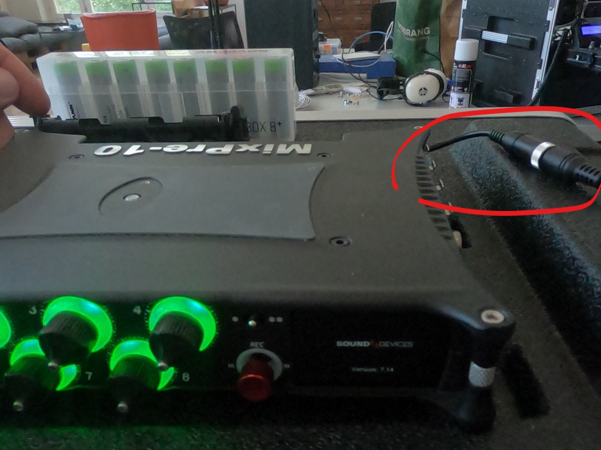 Powering the Sound Devices MixPre-10 II via a MyVolts Hirose DC Adapter and a USB-C PowerBank